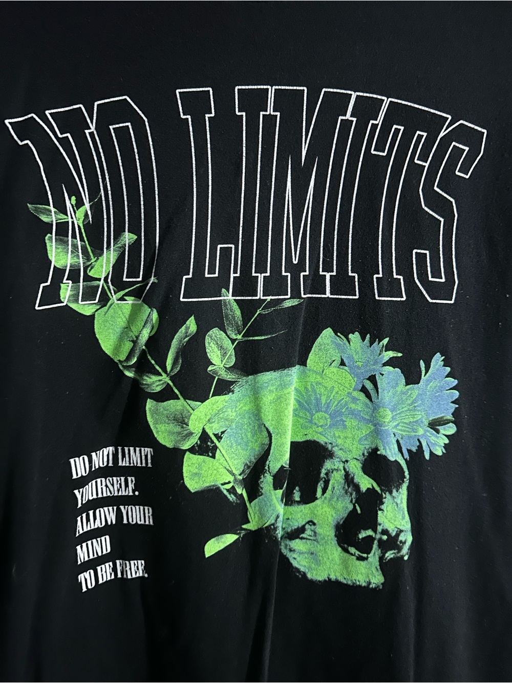 Ripple Junction Black Tee with Green Skull & Floral Print